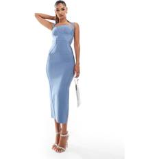 Clothing ASOS DESIGN bandage bandeau midi dress with halter detail in steel blue-Brown