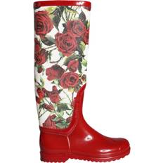 Dolce & Gabbana Boots Dolce & Gabbana Red Floral Rubber Knee High Flat Boots Shoes EU36/US5.5