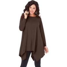 Tops Roaman's Plus Women's Handkerchief Hem Ultimate Tunic by in Chocolate (Size L) Long Shirt