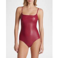 Red Bodysuits Commando Faux-Leather Spaghetti-Strap Bodysuit Raspberry (Medium)