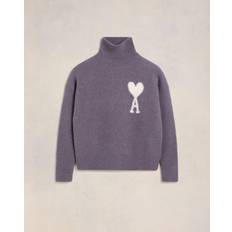 Alpaca - Unisex Jumpers Ami Paris OFF-WHITE DE COEUR FUNNEL NECK SWEATER men Pullovers purple in size:XL