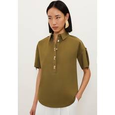 Karen Millen Men Clothing Karen Millen Techno Cotton Woven Short Sleeve Hardwear Detail Shirt Khaki/Green
