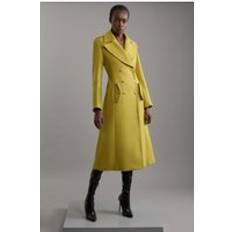 Yellow Coats Karen Millen Tall Premium Italian Manteco Wool Military Double Breasted Tailored Midaxi Coat Mustard