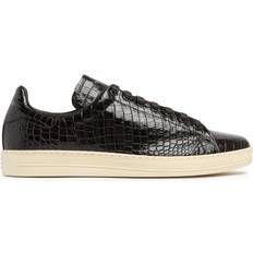 Shoes Tom Ford Shiny Croc Embossed Low Sneakers - Ebony Brown Cre