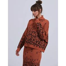 Little Mistress Leopard Knit Midi Skirt & Jumper Co-ord Set, Rust/Multi