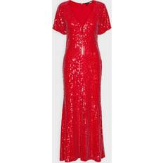 ROTATE Birger Christensen Klänning Midi V-Neck Dress - Röd
