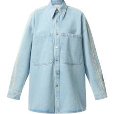 Nanushka Women's Beaux Oversized Denim Shirt with Crochet Detail Blue