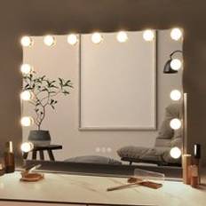 Fenchilin Lighted Makeup Mirror 360 Degree Rotation Hollywood Vanity Mirror with Lights 15 led Bulbs Lighted Hollywood Makeup Mirror with 10X Magnifying, usb