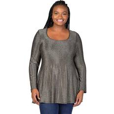 3XL Blouses 24seven Comfort Apparel Plus Scoopneck Shimmery Long Sleeve Tunic Top