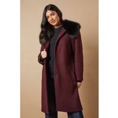 Red Coats Oasis Fur Collar Button Through Coat Berry