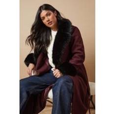 Red Coats Oasis Belted Fur Collar Coat Berry