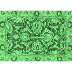 Ahgly Company Indoor Rectangle Oriental Emerald Green Area Rug 7 x 10