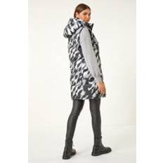 Women Vests Roman Camo Print Longline Hooded Gilet Light Grey