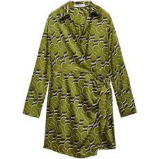Mango Satin Clothing Mango Geometric Tie Waist Mini Shirt Dress - Green