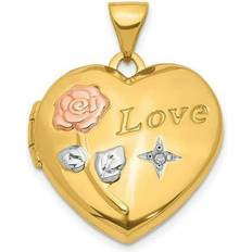 Charms & Pendants Finest Gold 14K Yellow & Rhodium with White & Rose Love Rose Diamond Heart Locket Pendant