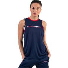 Tommy Hilfiger Dam Linnen Tommy Hilfiger Open Back Tape Tank Top Blue, Female, Kläder, Tops, Träning, Blå
