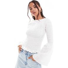 ASOS DESIGN shirred top with angel sleeves in white
