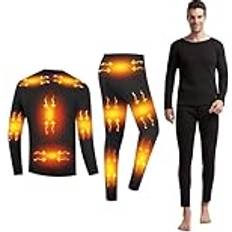 Men Base Layer Sets FYRTA Men's Heated Thermal Underwear Set, USB Electric Heated Underwear Set with Heating Levels, Heat Zones, Winter Outdoor Heated Thermal Tops and Bottoms (Battery Not Included),Black,M