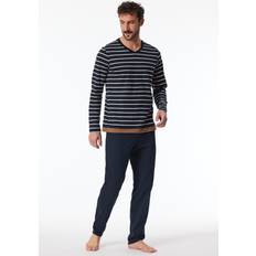 Nachtwäsche Schiesser Schlafanzug lang Streifen nachtblau Casual Nightwear