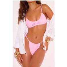 PrettyLittleThing Pink Tie Side Ruched Bikini Bottoms, Pink