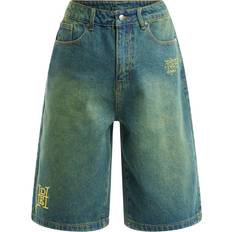 Ed Hardy Men's Black Snake Denim Jorts Shorts Green