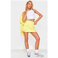 Short Skirts - Yellow PrettyLittleThing Washed Lemon Pocket Denim Cargo Skirt