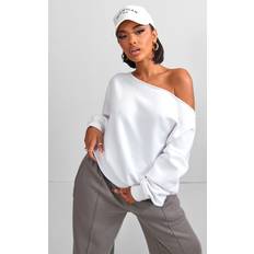 Off-Shoulder Tröjor PrettyLittleThing Shape White Sweat Raw Edge Slouch Sweatshirt - White