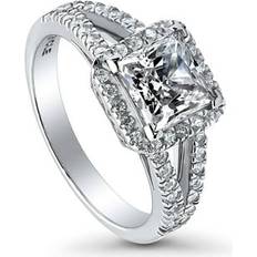 Jewelry Berricle Sterling Silver Halo Wedding Engagement Rings Princess Cut Cubic Zirconia CZ Promise Split Shank Ring for Women Rhodium Plated