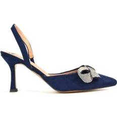 XY London 'Victoria' Diamante Bow Stiletto Slingback High Heel Shoes Navy