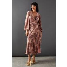 Zebra Dresses Warehouse Zebra Devore Wrap Asymmetric Tier Midi Dress Mauve