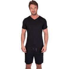 Elastane/Lycra/Spandex - Men Sleepwear Light & Shade V Neck Tee Short Pyjama Set Black