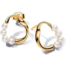 White Earrings Pandora Organically Shaped Circle Treated Freshwater Cultured Pearls Stud Earrings - 14k Gold/White