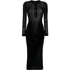 Cynthia Rowley Henley knitted long-sleeve dress women Polyester Black