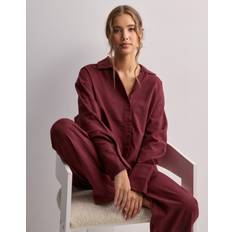 Calvin Klein Damen Nachtwäsche Calvin Klein Underwear Pyjama-Oberteil mit durchgehender Knopfleiste in Bordeaux, Größe