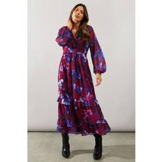 Clothing Wallis Floral Dobby Tiered Midaxi Dress Plum