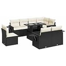 vidaXL Garden Sofa Black PE Rattan 9 Piece Set Adjustable Feet Outdoor Lounge Set