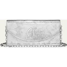 Cotton Clutches Christian Louboutin Loubi54 Metallic Leather Clutch Bag SILVER