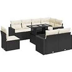 vidaXL Garden Sofa Black PE Rattan Powder-Coated Steel Polyester Foam Outdoor Lounge Set