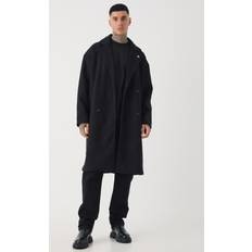 boohooMAN Mens Tall zweireihiger Oversize Mantel in schwarz XXL, Schwarz