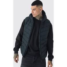 Man - One Size Vesten boohooMAN Tall Quilted Zip Through Hooded Gilet - Black