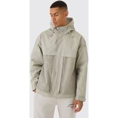 Beige - Mies Takit boohooMAN Hooded Mesh Panel Tech Parka - Stone