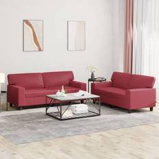 Röda - Soffgrupper Soffor vidaXL Vinröd Soffgrupp 2 Delar Soffa