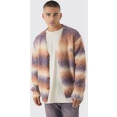 Man - Rood Vesten boohooMAN Maroon Oversized Boxy Knitted Cardigan - Brushed Ombre Stripe