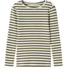122/128 Blusar & Tunikor Barnkläder Name It Nmfsuraja Slim Ls Top - Deep Lichen Green/Stripes