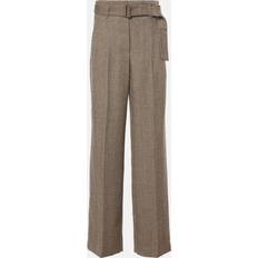 Herringbone wool-blend wide-leg pants