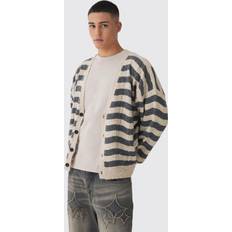 Mies - Pyöreä Pääntie Neuletakit boohooMAN Brushed Cable Knit Cardigan - Ecru