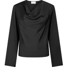 Dam - Satin Överdelar Neo Noir Vallista Soft Satin Blouse Dam Långärmade Blusar - Black