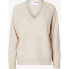 Alpacka Tröjor Selected Femme Slflulu NEW LS Knit Vneck Noos Dam Stickade Tröjor Från Magasin Birch/melange