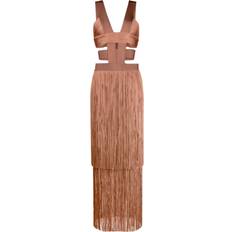 Herve Leger fringe-detailing sleeveless dress women Spandex/Elastane/Recycled Rayon/Nylon Brown