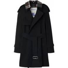 Burberry Frakker Burberry Check Collar Double-Breasted Trench Coat BLACK